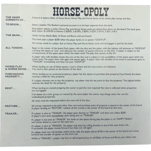 Toys Horseopoly By Late For The Sky Monopoly Board Game Equestrian